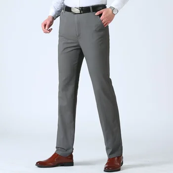 Брендовые мужские брюки 2023, тонкие деловые мужские повседневные брюки, мужские хлопковые свободные прямые мужские брюки большого размера для среднего возраста