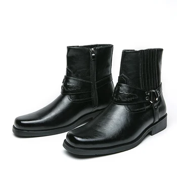 Мужские мотоциклетные ботинки, удобные ботинки на платформе, мужские кожаные ботинки с высоким берцем, модная удобная водонепроницаемая мужская обувь