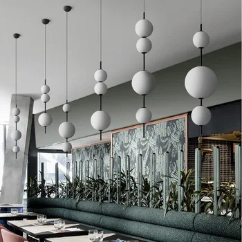 Подвесной светильник Nordic Led White, Итальянский Дизайнер, Потолочная люстра из круглых стеклянных шариков для кафе-бара, спальни, кухни