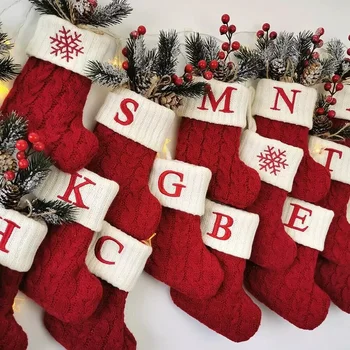 2023 Рождественские носки, буквы алфавита в виде снежинок, Рождественский вязаный чулок, Подвеска в виде Рождественской елки, украшение для дома, Рождественский подарок