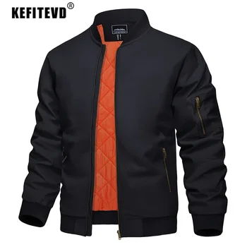 Мужская куртка KEFITEVD, повседневные ветрозащитные куртки-бомберы, куртки-ветровки на молнии, теплые зимние пальто с подкладкой, куртки-бомберы