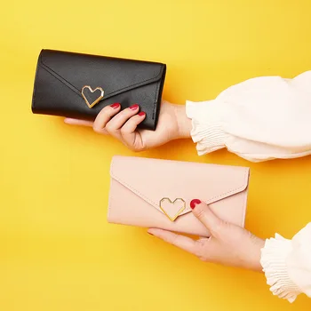 Новый женский кошелек с длинной пряжкой в форме сердца, кошелек Zero, модный держатель для банковских карт, женская простая сумочка, большой кошелек премиум-класса