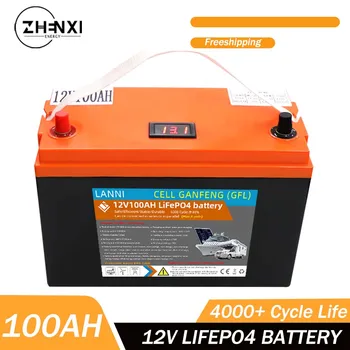 ZHENXI 12V 100Ah LiFePO4 Аккумуляторный цикл 6000 + RV Аккумуляторная батарея для хранения энергии, встроенная в BMS для электрических ламп