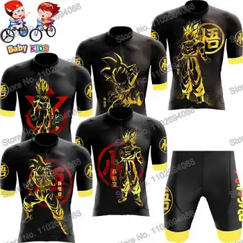 Комплект велосипедной майки Golden Goku для мальчиков, детская велосипедная одежда Vegeta, летняя рубашка для шоссейного велосипеда, костюм с коротким рукавом, шорты-нагрудник для MTB велосипеда