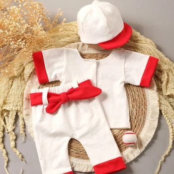 Бейсбольный костюм для новорожденных Одежда для фотосъемки Бейсбольная форма Рубашка Шляпа Брюки реквизит для фотосессии Детское боди для фотосессии