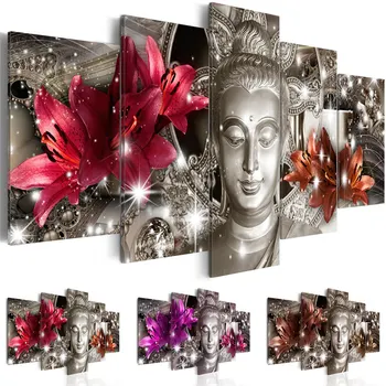 Абстрактная художественная роспись на холсте, 5 предметов, плакат с Лилией, Религией Будды, золотой HD принт, настенное искусство для гостиной