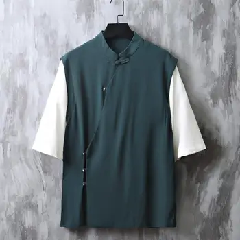 Обновите свой летний стиль с помощью Новой Китайской мужской рубашки из ледяного шелка - Высококлассный костюм Tang с диагональной пряжкой и Двумя короткими рукавами 5XL
