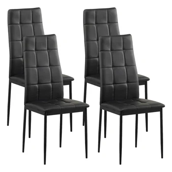 Набор из 4 обеденных стульев, Современные обеденные стулья Parsons из искусственной кожи, акцентные стулья без подлокотников с высокой спинкой и металлическими ножками для Ki