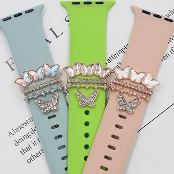 Металлические подвески, кольцо для украшения ремешка для часов Apple Watch, Бриллиантовое украшение для браслета iwatch, силиконовый ремешок, ювелирные аксессуары