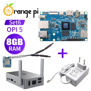 Orange Pi 5 8G + модуль Wi-Fi6/BT5.0 + Блок питания 5V4A Type-C + Металлический Корпус, твердотельный накопитель RK3588S, одноплатный компьютер Gigabit Ethernet