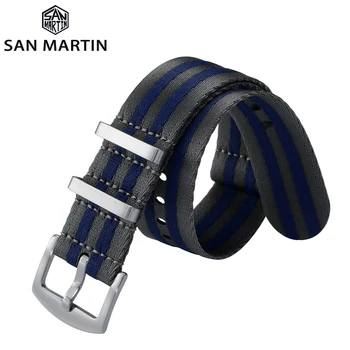 Ремешок для часов San Martin, нейлоновый ремешок 22 мм, спортивный плетеный ремешок для часов десантника, ремешок с пряжкой в стиле милитари, ремешок для часов пилота
