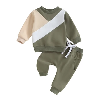 Комплекты штанов для маленьких мальчиков из 2 предметов, толстовка контрастного цвета с длинными рукавами и штаны на завязках