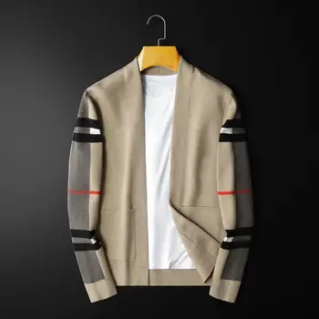 2023 Осень, новый молодежный модный Ретро Классический клетчатый вязаный кардиган, свитер, мужская повседневная куртка с длинным рукавом большого размера