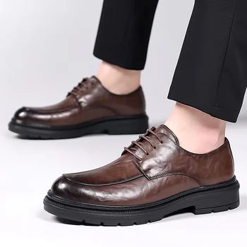 Высококачественная женская повседневная обувь из натуральной кожи, новинка 2023 года, модные деловые туфли на шнуровке для мужчин, дышащая обувь для ходьбы