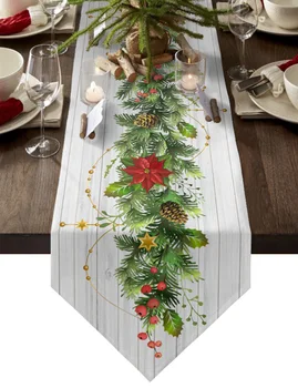 Рождественская настольная дорожка из сосновых иголок и листьев, Рождественская вечеринка, настольная дорожка, салфетка, декор для домашнего кухонного стола