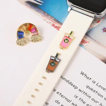 Силиконовые ремешки-подвески для Apple Watch, красочные украшения с подвесками на гвоздях для Iwatch, радужный кубок, мультяшный милый браслет, гвозди-подвески