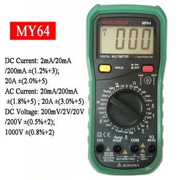 MASTECH MY64 Цифровой Мультиметр AC/DC DMM Частота Емкость Измеритель Температуры Тестер w/ hFE Тестовый Амперметр Multimetro