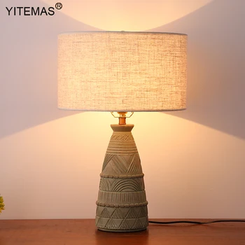 Антикварная настольная лампа, деревянные прикроватные лампы, настольная лампа в винтажном стиле с тканевым абажуром Dia38 H66Cm, Уникальный дизайн гостиной, спальни