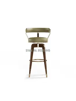 Американский легкий роскошный барный стул из нержавеющей стали, современный простой креативный барный стул, вращающийся барный стул для приема гостей из массива дерева, высокий