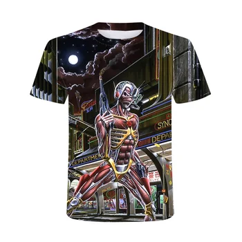 2023 Мужская футболка с черепом из хэви-метала с 3D принтом, Уличная повседневная летняя универсальная рубашка в стиле хип-хоп оверсайз, круглый вырез, короткий рукав