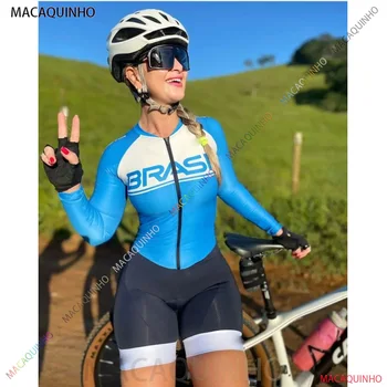 Бразильская женская велосипедная одежда, синий комбинезон для горных велосипедов, солнцезащитный крем для триатлона
