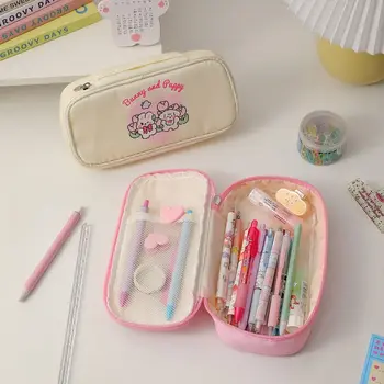Сумка для карандашей для девочек из мультфильма Каваи, корейский стиль, Настольный ящик для хранения Кролика, Портативная Высококачественная косметичка на молнии