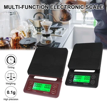 Электронные весы для кофе Кухонные весы с таймером для взвешивания пищевых продуктов Точность взвешивания 3 кг 0,1 г Цифровой ЖК-дисплей