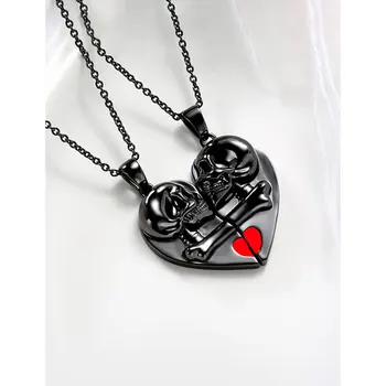 Красный кулон с любовью, Металлическое ожерелье с черным скелетом в виде сердца для женщин, мужчин, пары, ювелирный подарок, индивидуальность, панк-цепочка на шею, новинка 2023 года