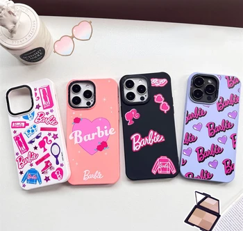 Чехол для телефона Barbie Love Heart Shape Pink Girl Trend Fashion Устойчивый к падению, скраб, прочный защитный чехол для iPhone
