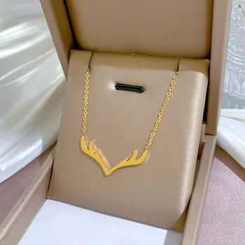 Простое ожерелье с оленем из нержавеющей стали для женщин и девочек Модное Колье Ювелирные Аксессуары Подарки