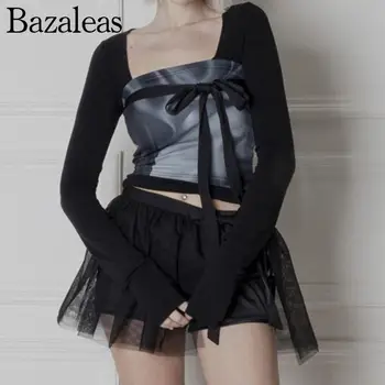 2023 bazaleas store traf Шорты На подкладке, Облегающие Юбки, Черные Сетчатые мини-юбки, Сетчатая юбка с рюшами, официальная женская одежда