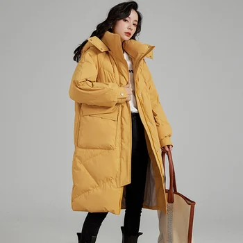 Корейская версия из 5 цветов, однотонная хлопчатобумажная куртка, Зима 2023, Новый Длинный пуховик, Свободная повседневная модная куртка на молнии