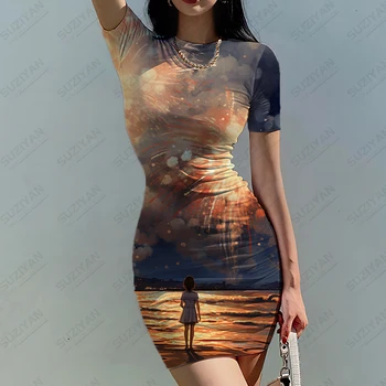 Летнее женское тонкое платье, модное удобное платье с 3D-печатью, Освежающее Простое платье, высококачественное Универсальное платье