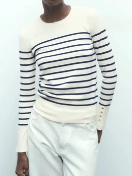 Женские осенние вязаные пуловеры с круглым вырезом 2023, Модный тонкий винтажный свитер с длинным рукавом, женский удобный пуловер
