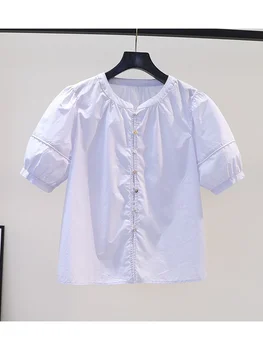Lamprip Уникальная милая однобортная рубашка с пышными рукавами, блузка, футболка, лето 2023 г.