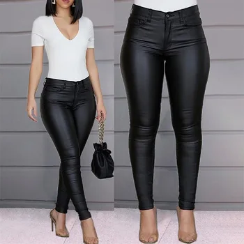 Модные женские весенние новые брюки 2023 года, брюки из цельной искусственной кожи, модные и сексуальные женские брюки с маленькими ножками, длинные брюки