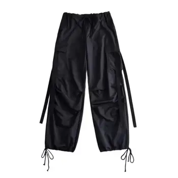 Y2K, женские модные брюки-парашют, повседневные однотонные мешковатые брюки с завязками на талии, женские винтажные брюки-карго с высокой эластичной талией