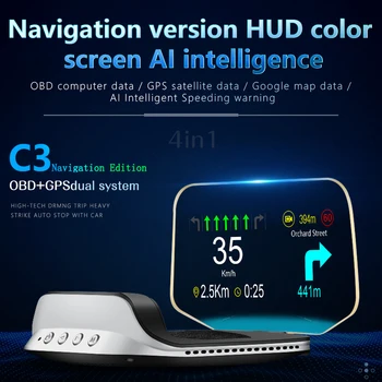 C1 OBD2 HUD Автомобильный Головной Дисплей + GPS-Навигация Цифровой Датчик Скорости HUD Проектор Температуры Воды Напряжения Предупреждение О Превышении Скорости