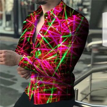 2023 Новые мужские рубашки осенних расцветок, однобортные рубашки с 3D-печатью и длинными рукавами, модный дизайн, куртка для вечеринки с мячом 3XL