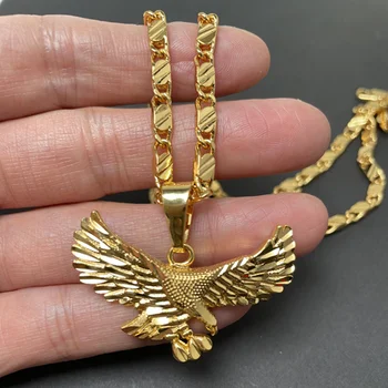 Корейское ожерелье с золотым орлом 24K Позолоченное ожерелье Мужская подвеска Ювелирные изделия Подарок 50СМ 60СМ