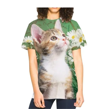Модная футболка с 3D принтом кота, женские, мужские повседневные футболки с коротким рукавом, большие размеры для мальчиков и девочек