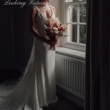 Изысканное Свадебное платье из мягкого атласа на съемных бретелях длиной до пола, белое платье невесты 2 В 1, женское платье без рукавов с V-образным вырезом, Vestido