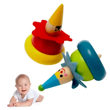 2шт Детские Деревянные игрушки Вращающиеся топы с клоуном, топы из окрашенного дерева, развивающие интеллект игрушки для детей детского сада