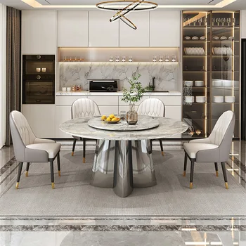 Мраморный, светлый, роскошный, современный минималистичный гостиничный бытовой поворотный стол из микрокристаллического камня
