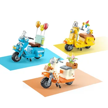 Классический городской автомобиль, педаль скутера, Винтажный мотоцикл, модель строительного блока, коллекция игрушек Steam Leisure Motor Brick для отдыха