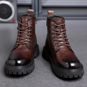 2023 Мужские ботинки Martin с высоким берцем на шнуровке Для отдыха, универсальные мужские повседневные ботинки, трендовые нескользящие резиновые мужские ботинки на плоской подошве