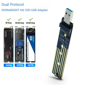 M.2 Адаптер NVMe NGFF к USB с Двойным протоколом NVMe SATA M2 SSD Плата USB3.1 10 Гбит/с USB A Конвертер для M2 2230 2242 2260 2280 SSD