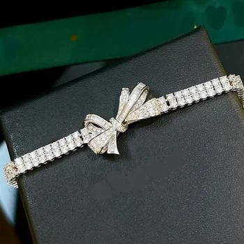 Высококачественный Браслет из стерлингового серебра 925 пробы с циркониевым бантом и роскошными ювелирными украшениями для женщин