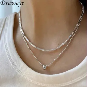 Draweye Серебряное Цветное Ожерелье для Женщин Ins Корейская Мода Элегантные Ожерелья Para Mujer Бамбук Простые Металлические Ювелирные Изделия Ретро
