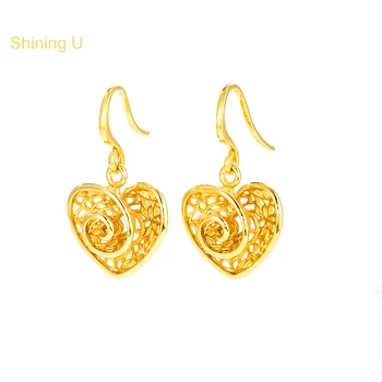 Блестящие Серьги в форме U-образной розы и сердца для женщин, покрытые 24-каратным золотом, модные украшения в подарок